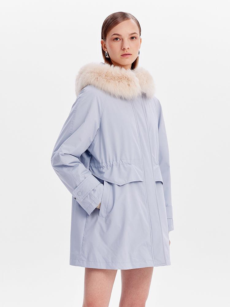 Dusty Blue Removable Fox Fur Parka Coat GOELIA