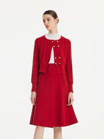 Woolen Cardigan And Flare Skirt Two-Piece Suit GOELIA