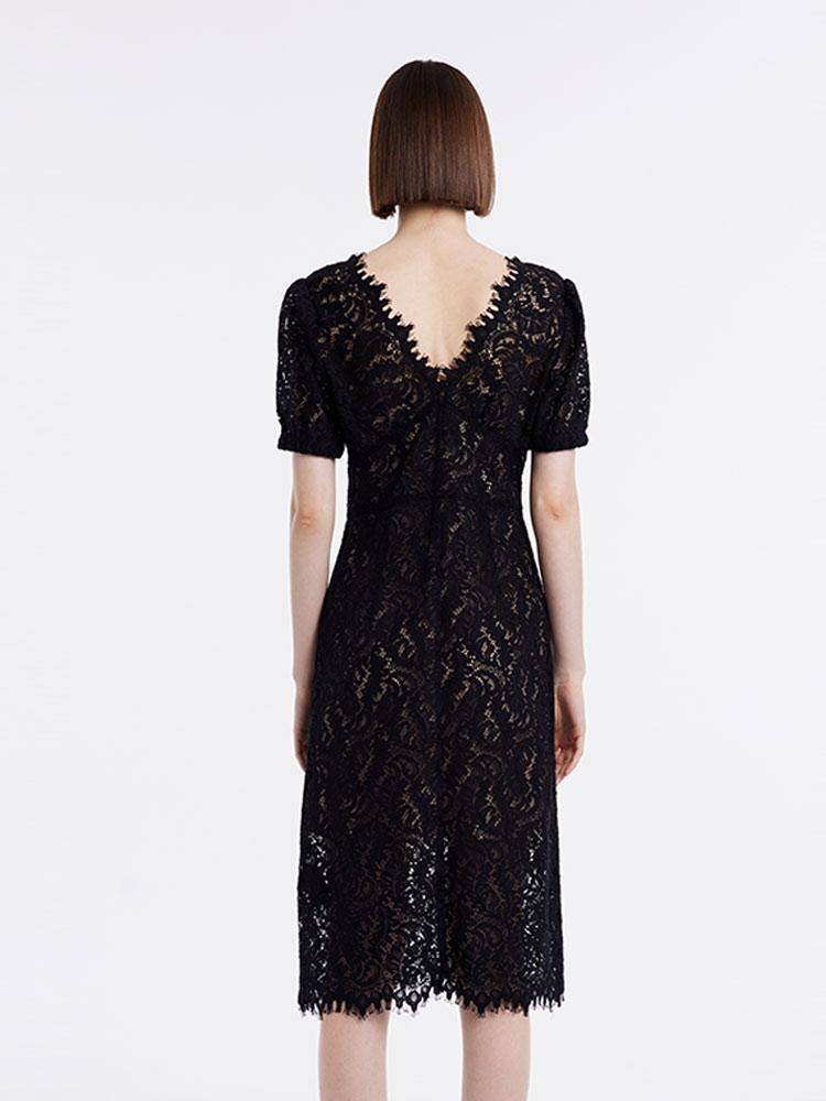 Lace V-Neck Mid Sleeve Dress GOELIA