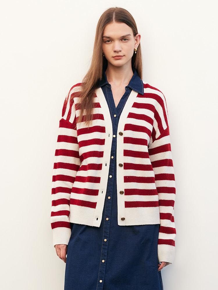 Red&White Stripe Oversized Cardigan GOELIA