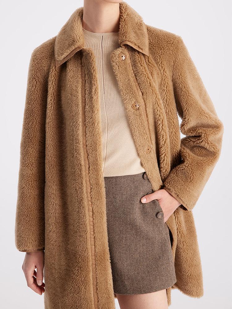 Mid-Length Teddy Lamb Wool Coat GOELIA