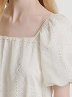 Square Neck Embroidered Dress With Belt GOELIA