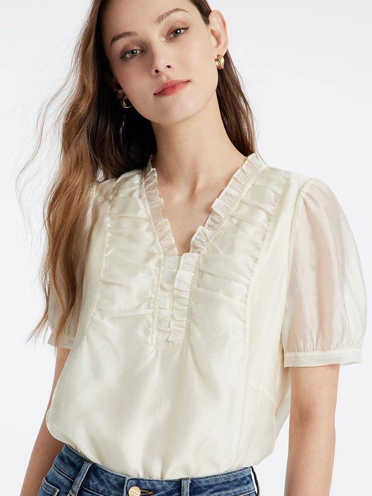 Ruffle V Neck Blouse GOELIA