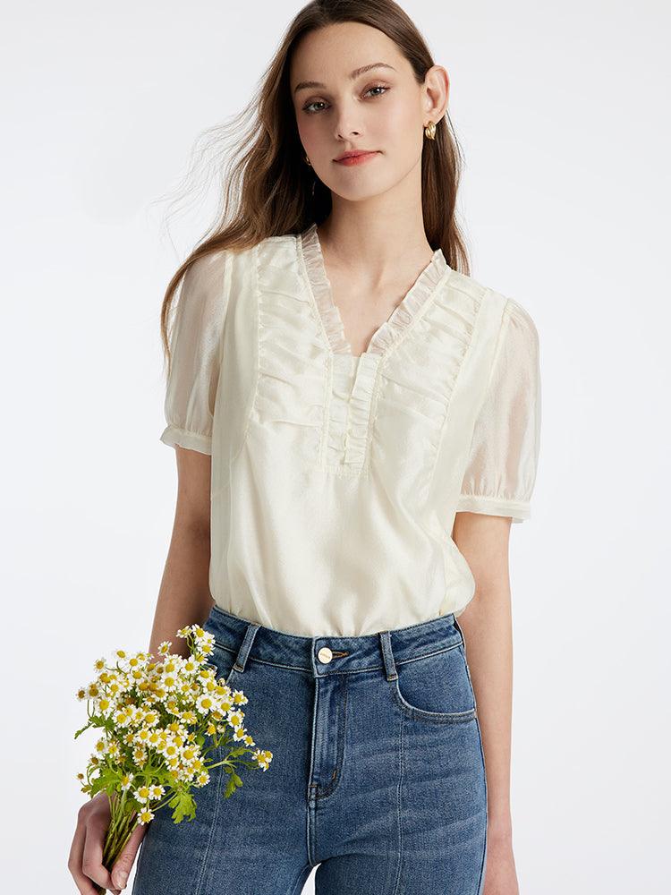 Ruffle V Neck Blouse GOELIA