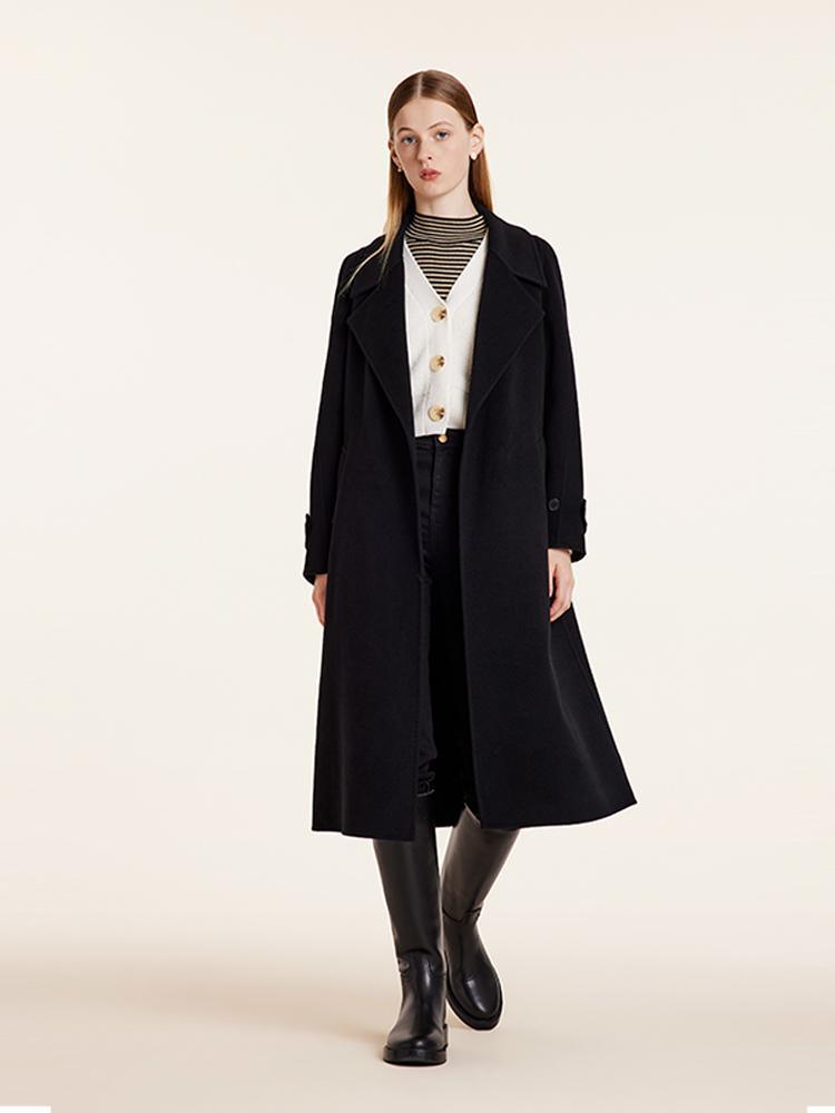 Wool And Cashmere Double-Faced Lapel Coat With Belt GOELIA