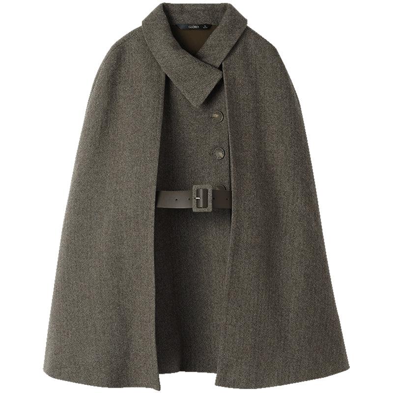 Coffee Brown Washable Wool Two-piece Cloak GOELIA