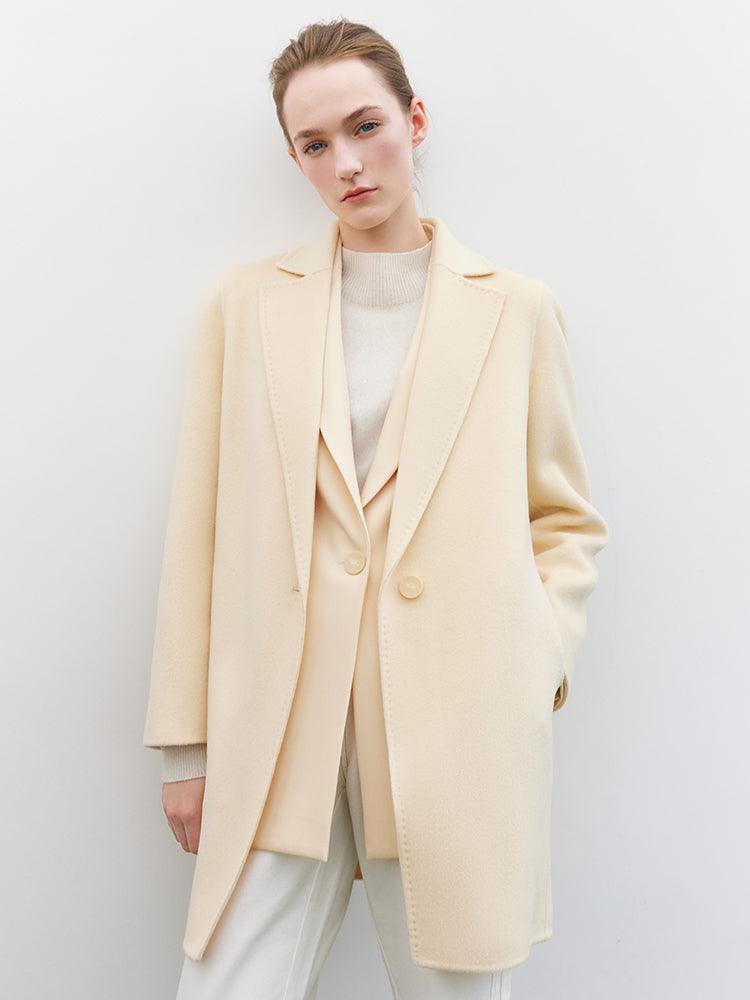 One-Button Cream Yellow Woolen Coat GOELIA