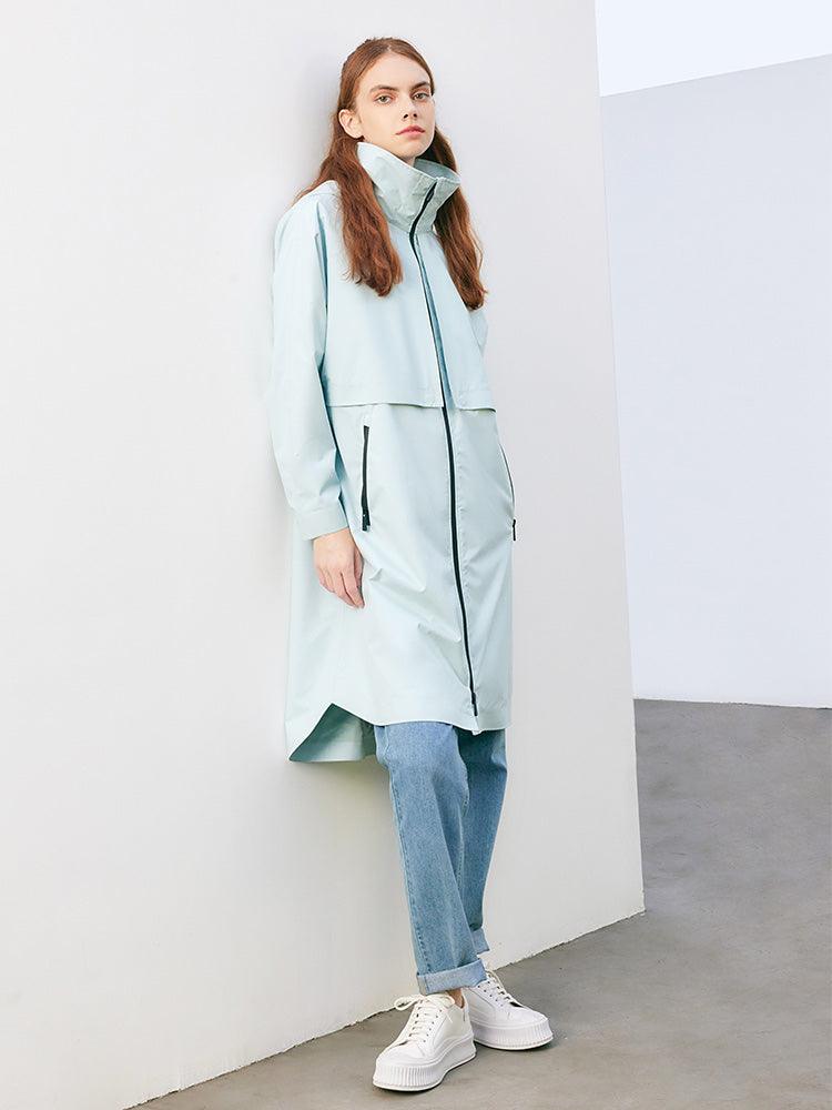 Sea Blue Hoodie Silm Trench Coat GOELIA