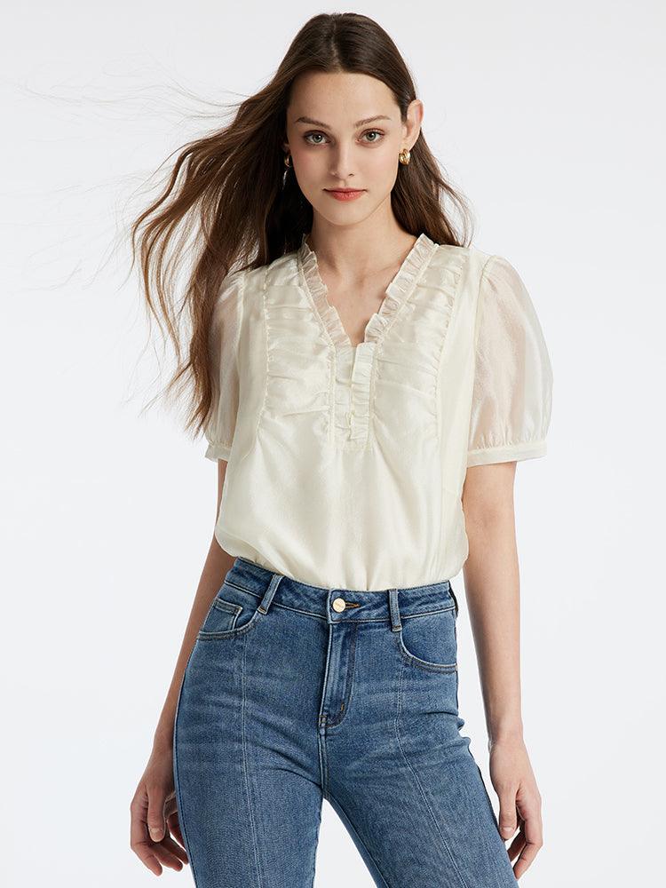 Ruffle V Neck Blouse GOELIA