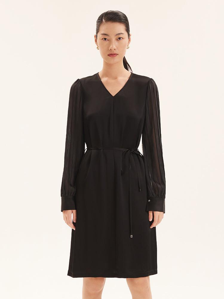 Triacetate Patchwork Hollow Sleeve Dress GOELIA