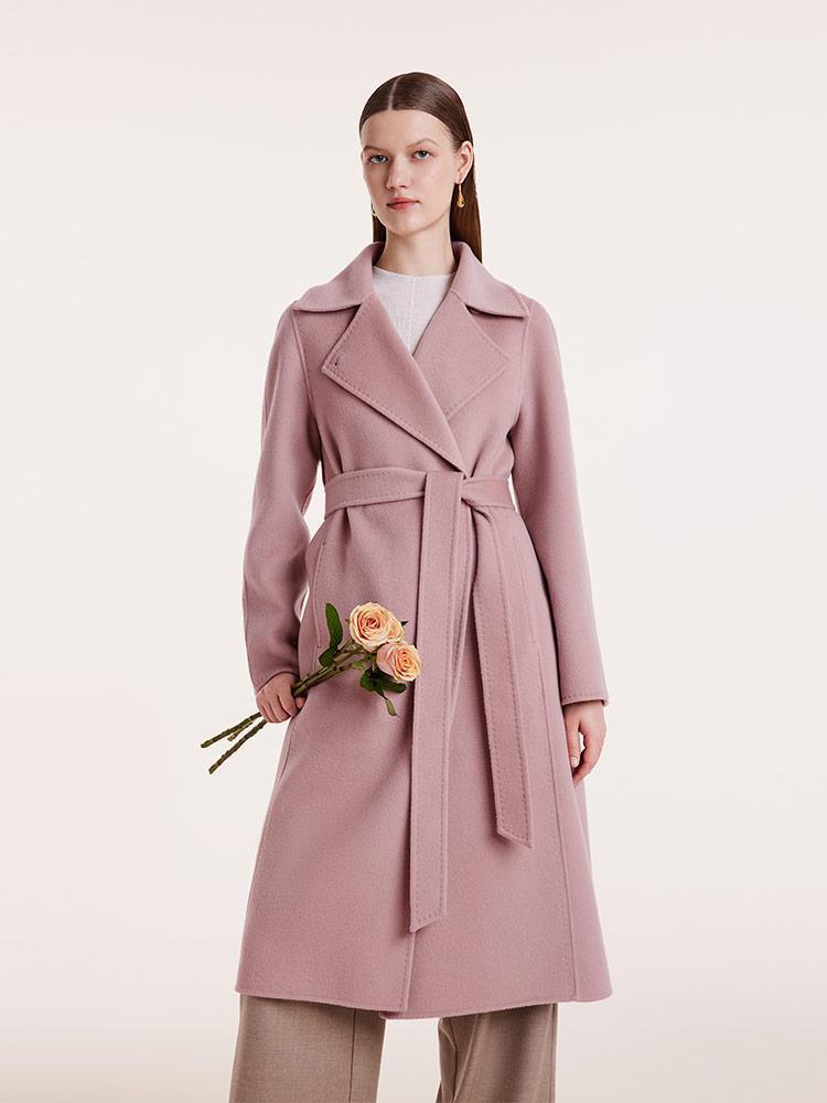 Pink Pure Cashmere Straight Lapel Coat GOELIA