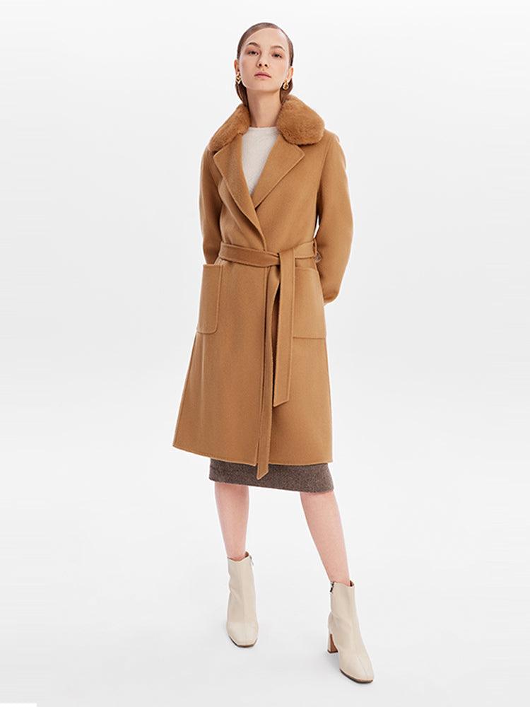 Removable Mink Fur Collar Cashmere Overcoat GOELIA