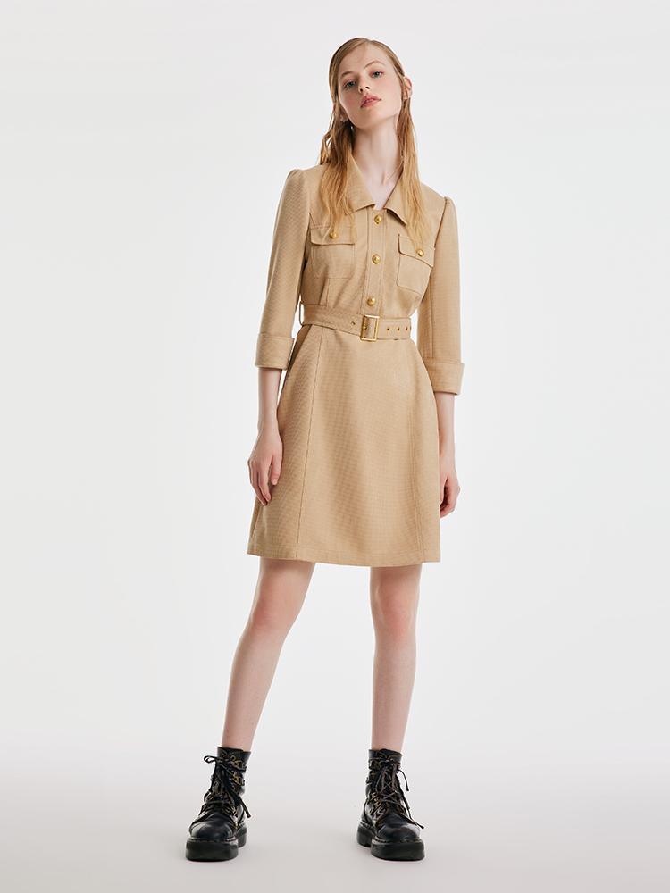 Faux Suede Dress With Belt GOELIA