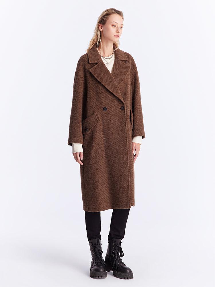 Brown Tweed One-Button Overcoat GOELIA