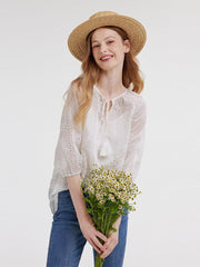 Tie Neck Embroidery Top GOELIA