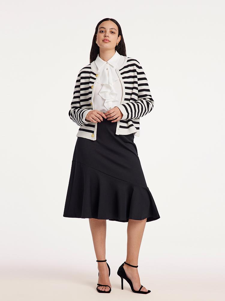 Button Up Woolen Striped Cardigan GOELIA