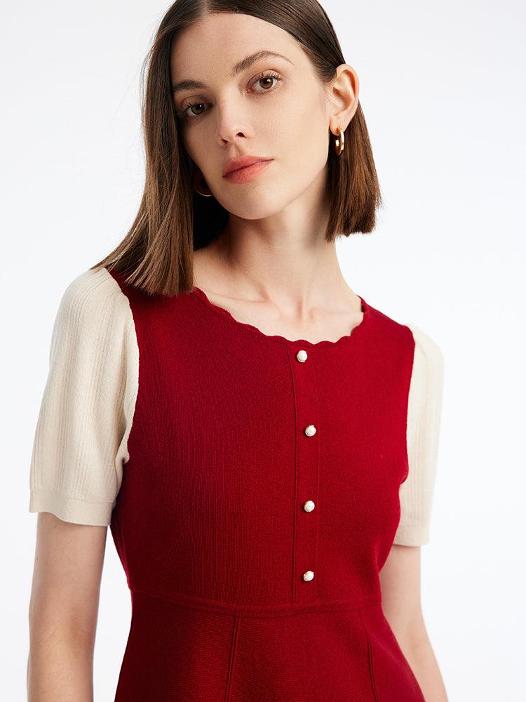 Wave Collar Red A-Line Dress GOELIA