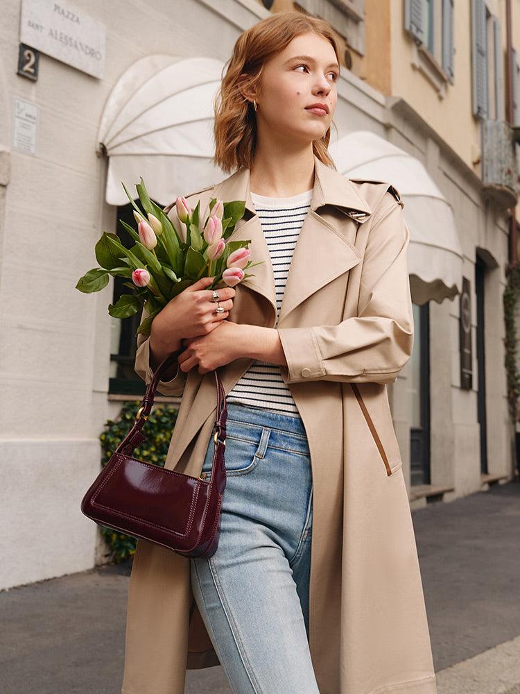 Classic Khaki Lether Trench Coat GOELIA