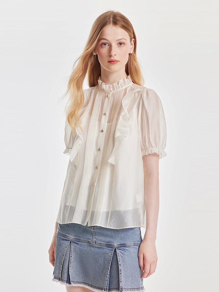 Ruffle Woven Shirt With Camisole Top GOELIA