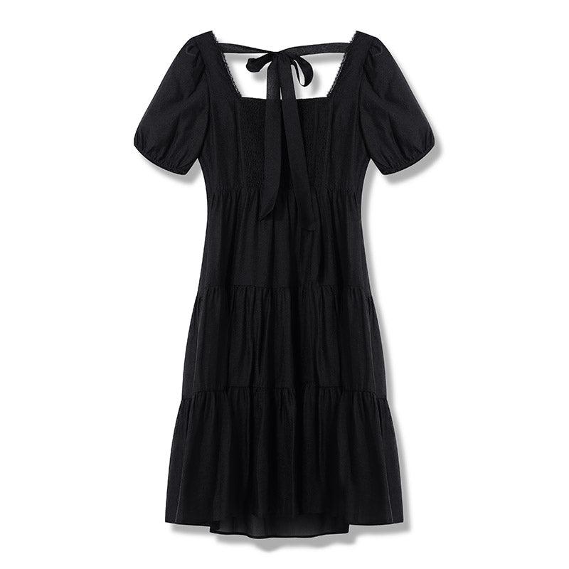 Square Neck Black Waist Dress GOELIA