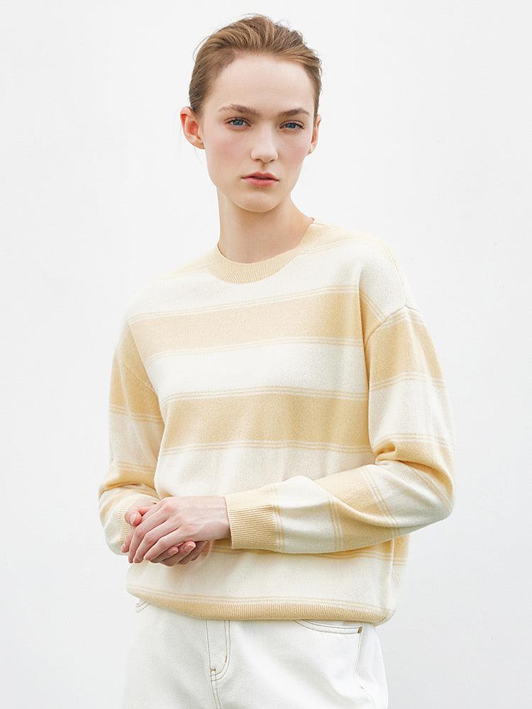 Cream Yellow&White Stripe Woolen Sweater GOELIA