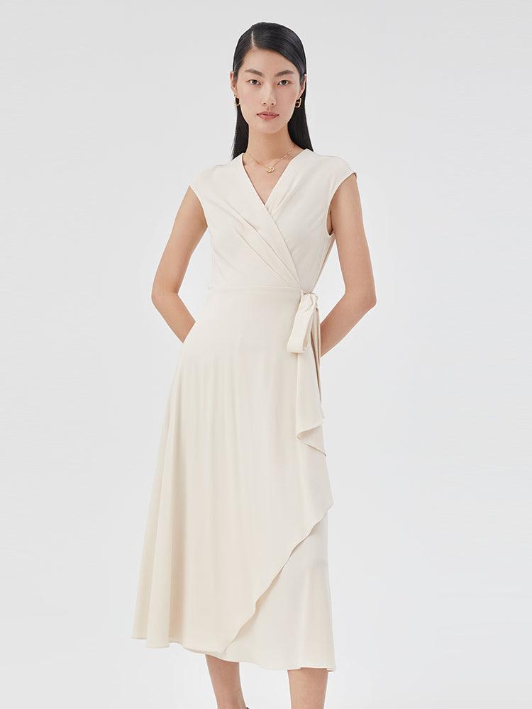 Triacetate Gown V-Neck Gathered Waist Dress GOELIA