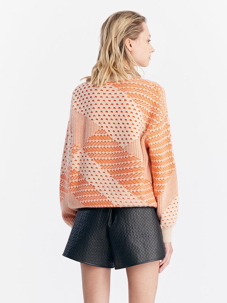 Orange&White Woolen Sweater GOELIA