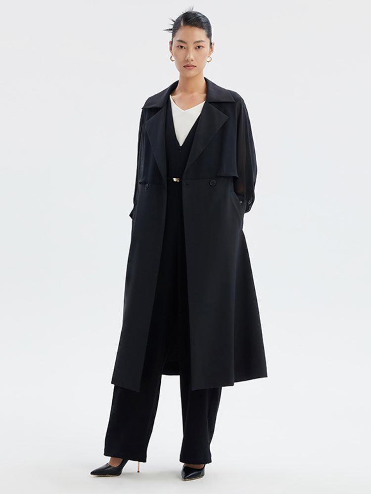 Silk Patchwork Worsted Wool Coat GOELIA