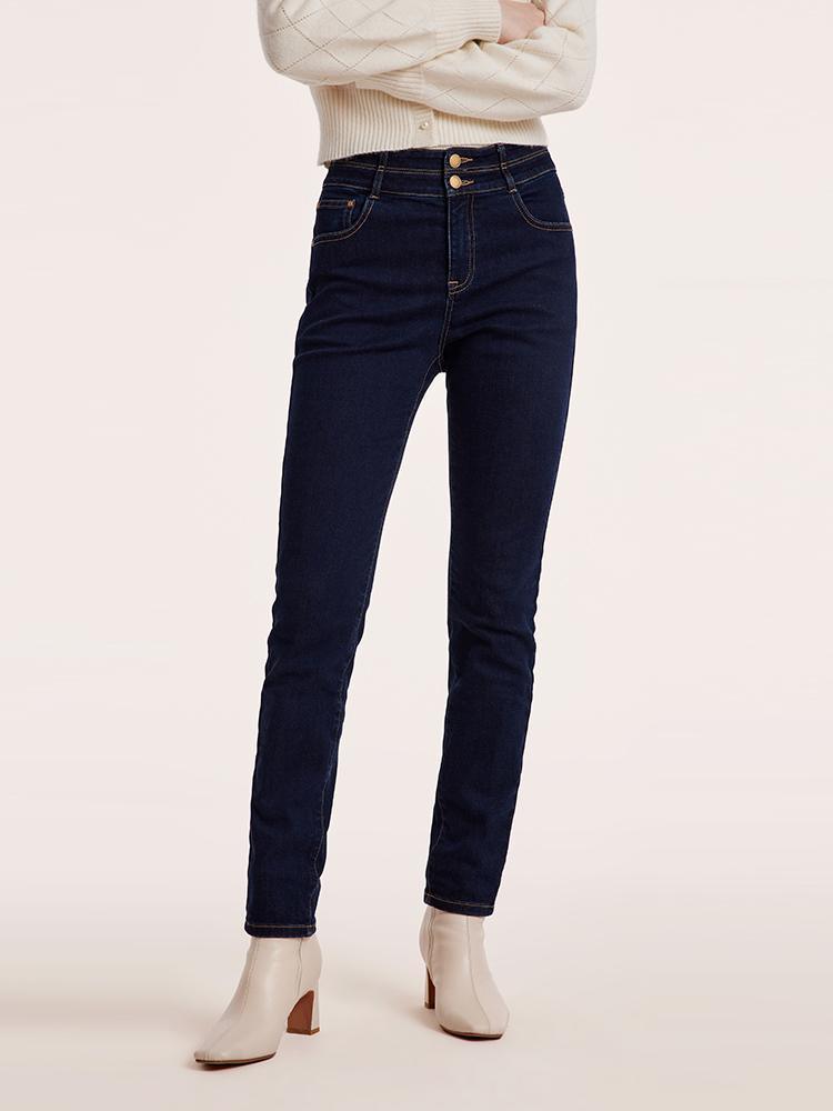 Ankle Length Skinny Jeans With Double Waistband GOELIA