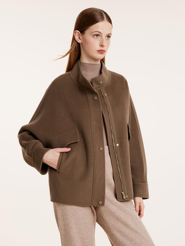 Brown Tencel Wool Mid-Length Jacket GOELIA