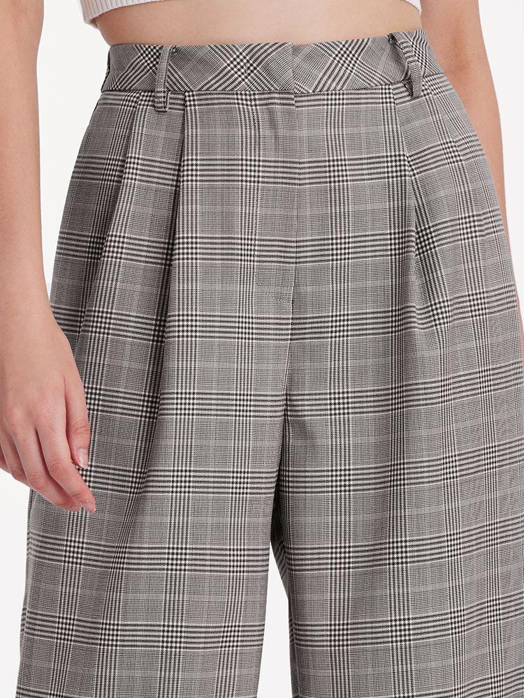 Worsted Wool Plaid Straight Full Length Pants GOELIA