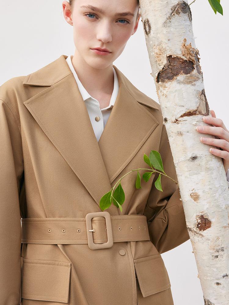 Lapel Khaki Trench Coat GOELIA