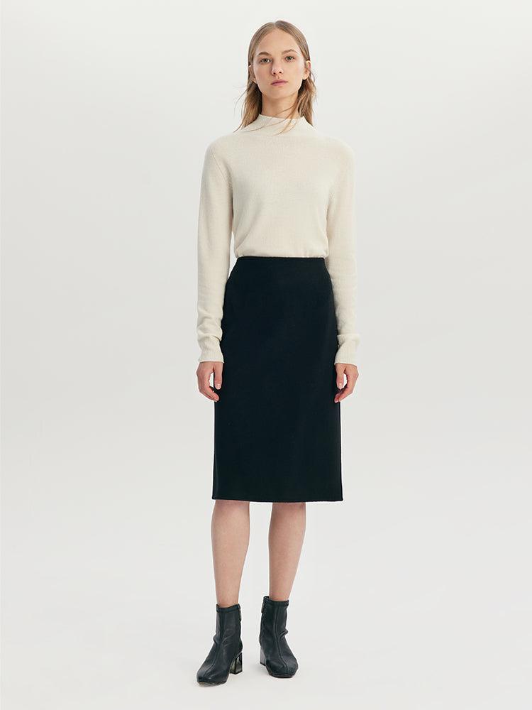 Black Slit Woolen Skirt GOELIA