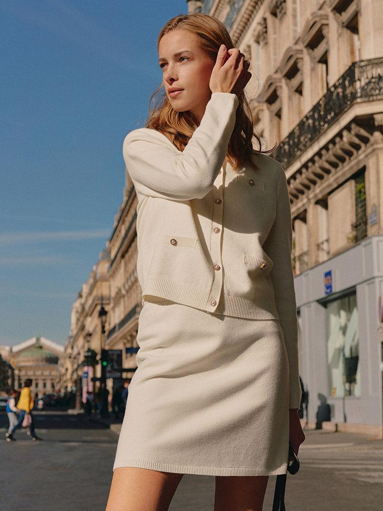 White Tencel Cardigan And Skirt Two-Piece Suit GOELIA