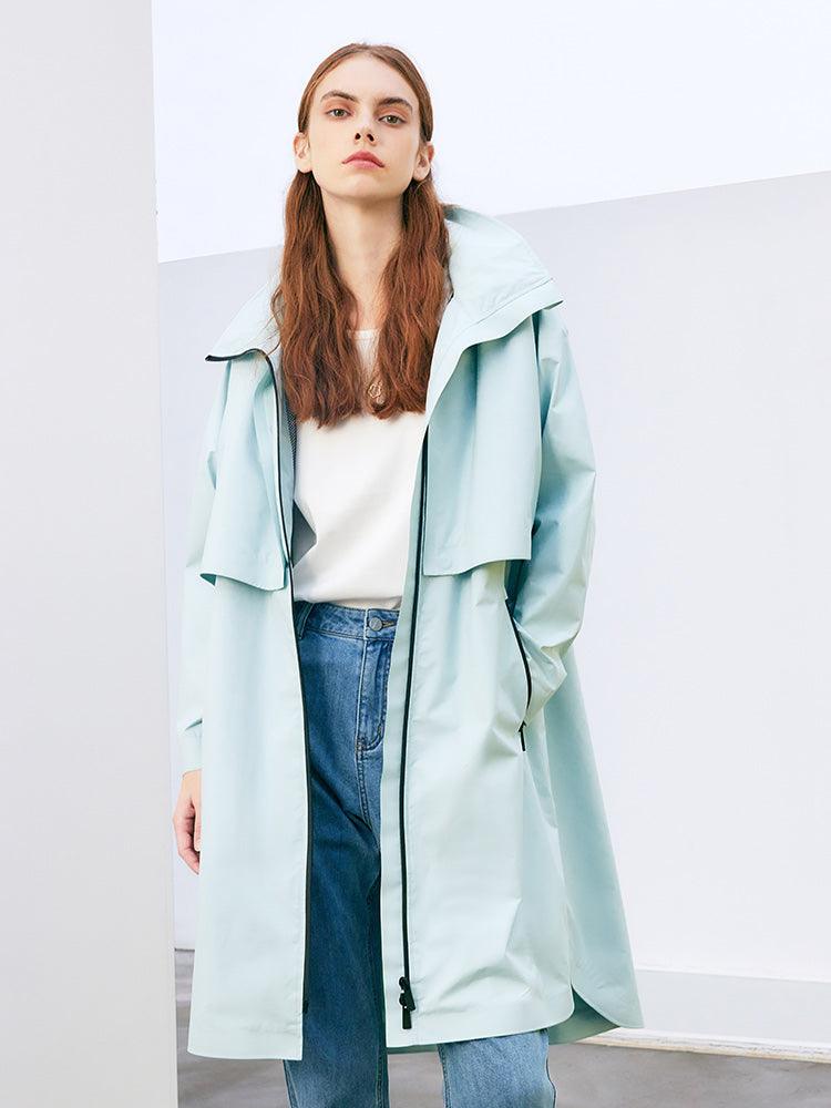 Sea Blue Hoodie Silm Trench Coat GOELIA