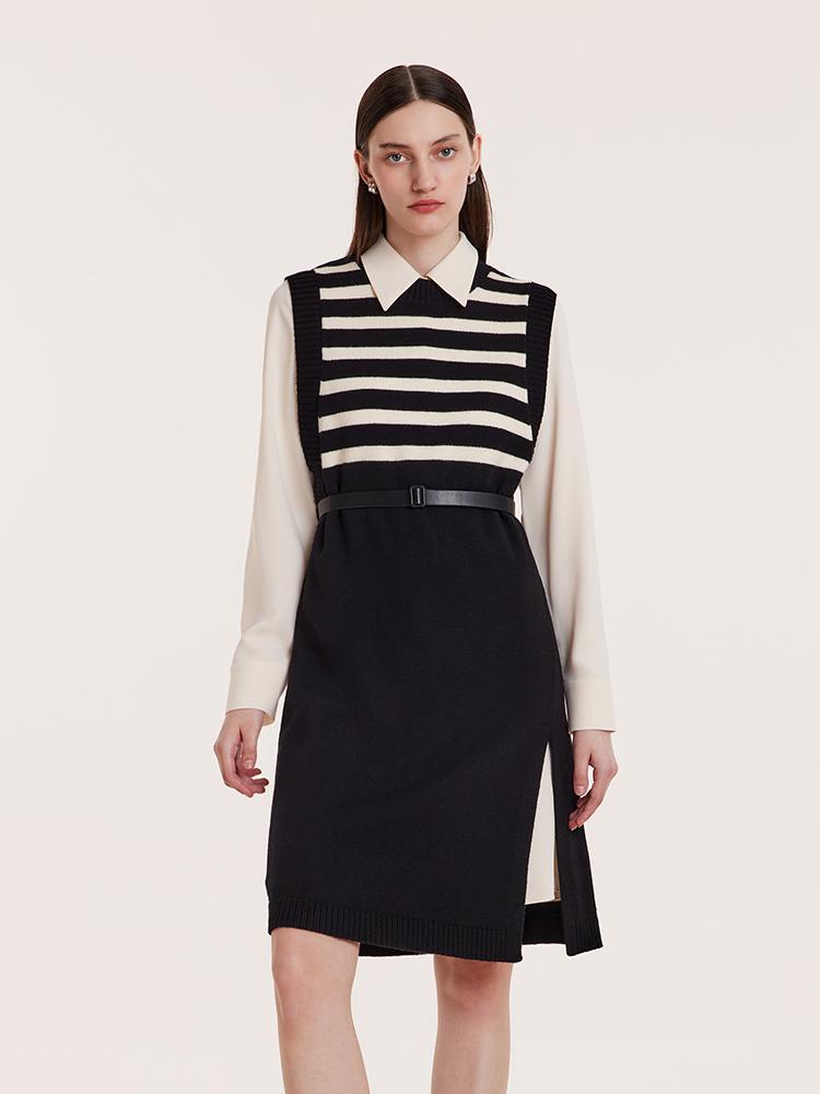 Shirt Dress And Stripe Vest Two-Piece Set GOELIA