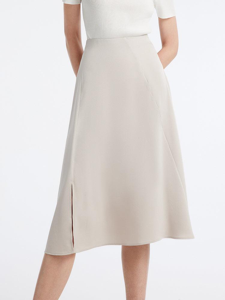 Acetate Apricot Side Split Skirt GOELIA