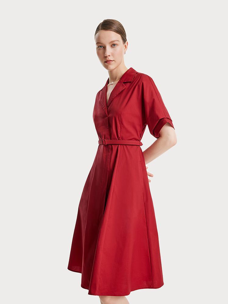 Red Lapel Cotton Dress GOELIA