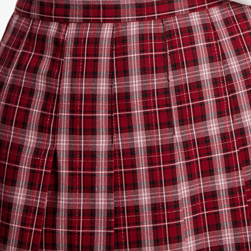 Red Plaid Pleated Skirt GOELIA