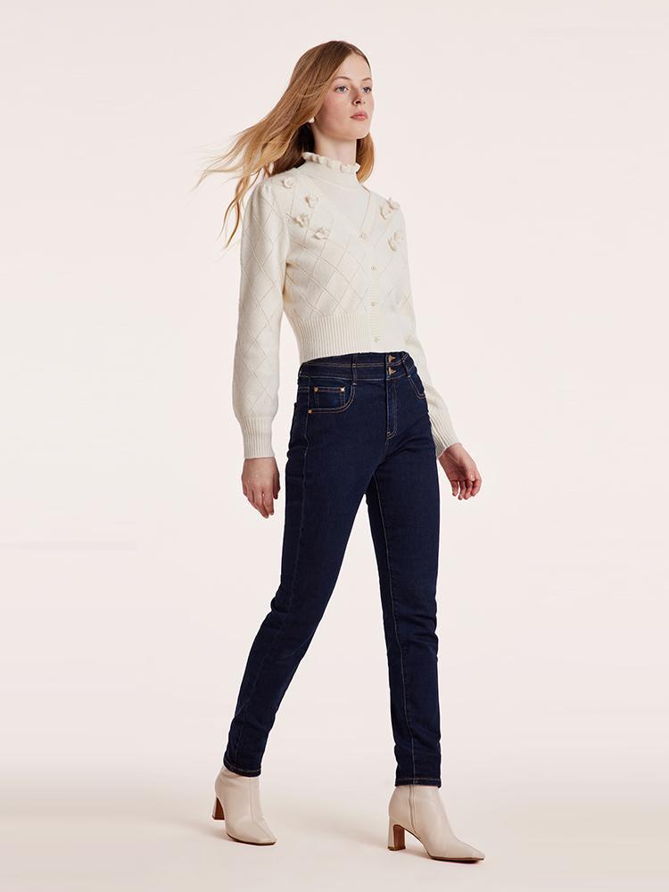 Ankle Length Skinny Jeans With Double Waistband GOELIA