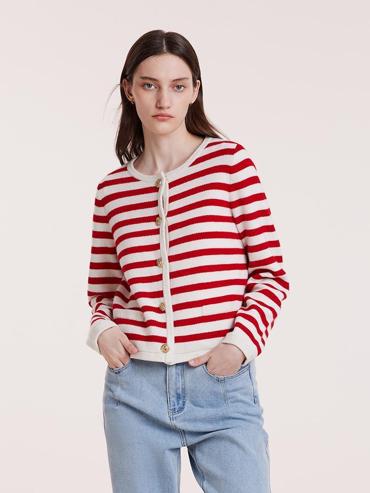 Button Up Woolen Striped Cardigan GOELIA