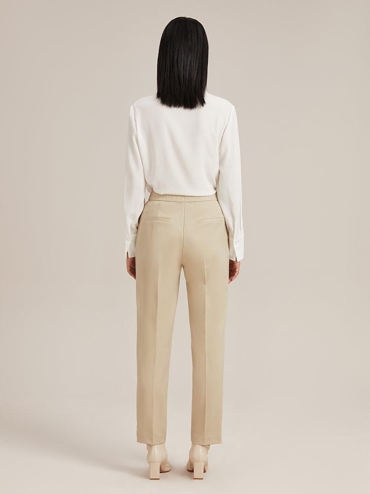 Pearl Beige Worsted Tapered Pants GOELIA