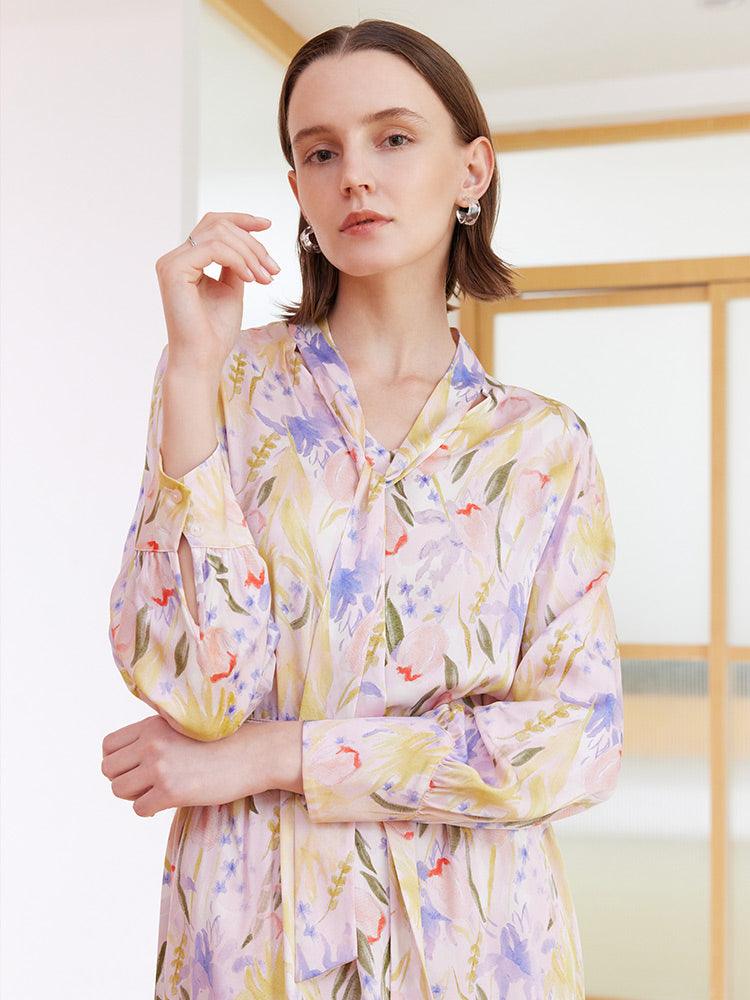 Mulberry Silk Floral Dress GOELIA