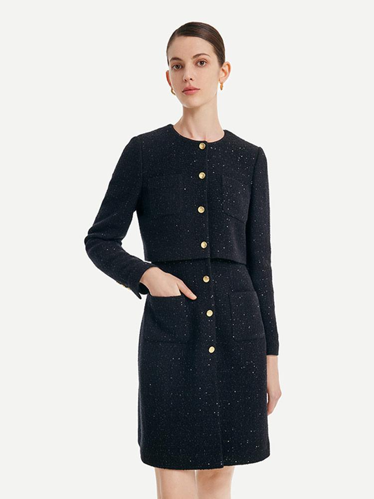 Tweed Fake Two-piece Woolen Dress GOELIA