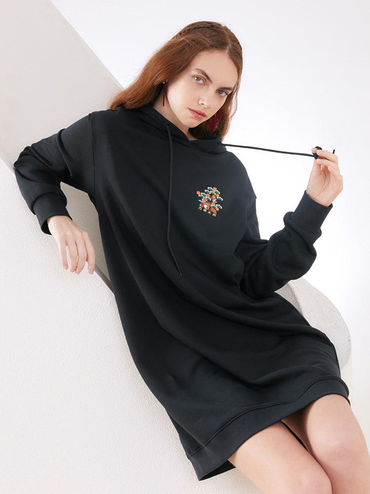 Black Long Sleeve Hoodie Dress GOELIA