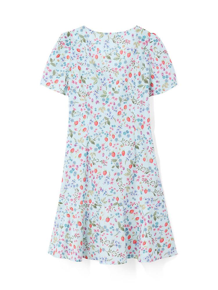 Drawstring Cotton Strawberry Print Dress GOELIA