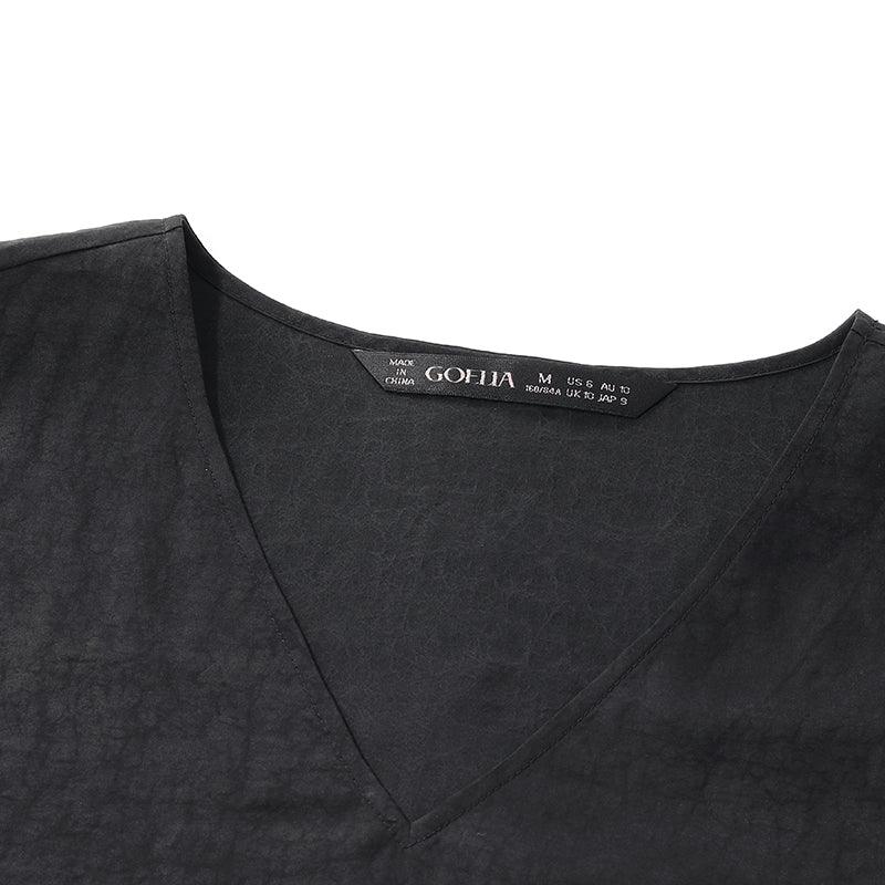 Black V-Neck Regular Shirt GOELIA