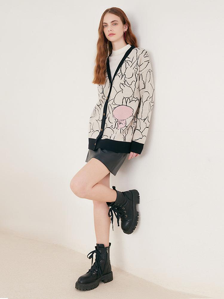 Oversized Jacquard Woolen Cardigan GOELIA