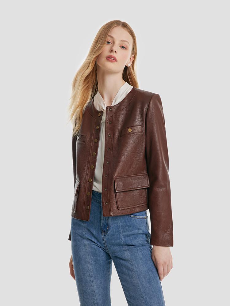 Round-neck Goat Leather Jacket GOELIA