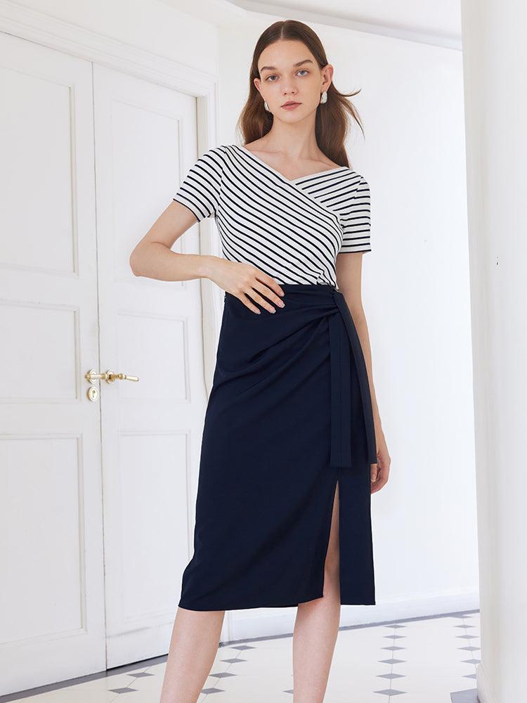 Blue and White Stripe Suit T-shirt&Skirt GOELIA